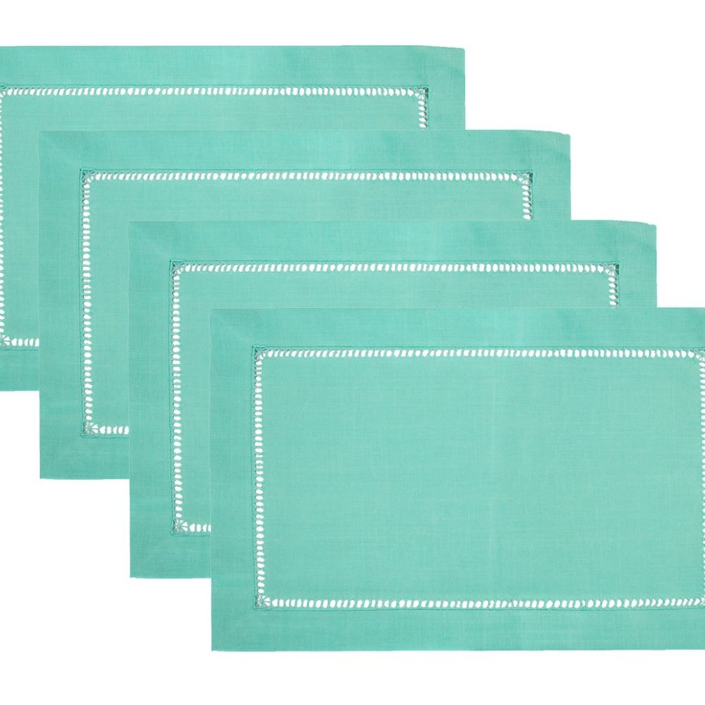 Pastel Blue-Green Hemstitch 4-Piece Placemats